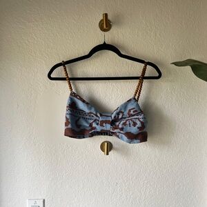 Blue and brown Aztec indie western crop top w/ beaded straps